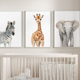 Safari Elephant Giraffe Zebra Animal Baby Girls Boys A4 Or A3 Nursery Set Of Unframed Prints Unisex Neutral Boho Beige Jungle - thumbnail 2