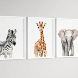 Safari Elephant Giraffe Zebra Animal Baby Girls Boys A4 Or A3 Nursery Set Of Unframed Prints Unisex Neutral Boho Beige Jungle - thumbnail 3