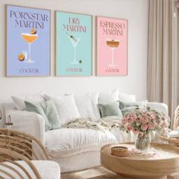 Set Of 3 Cocktail Prints, Espresso Martini, Martini Print Bar Art, Retro Alcohol Poster, Dirty Martini, Home Kitchen Decor, Alcohol Sign - thumbnail 2