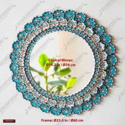 Handmade Peruvian Round Mirror Wall Decor - Turquoise Floral Decorative For Bathroom, Bedroom, Living Room Housewarming Gift - thumbnail 4