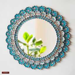 Handmade Peruvian Round Mirror Wall Decor - Turquoise Floral Decorative For Bathroom, Bedroom, Living Room Housewarming Gift - thumbnail 1