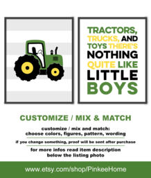 Green Tractor Nursery Art Print, Boy Room Decor, Set Of 2 - thumbnail 1