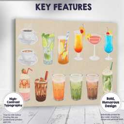 Watercolour Coffee Tea & Cocktail Drinks Collection Canvas Wall Art Print Decor Picture Ready To Hang - thumbnail 1