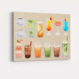 Watercolour Coffee Tea & Cocktail Drinks Collection Canvas Wall Art Print Decor Picture Ready To Hang - thumbnail 4