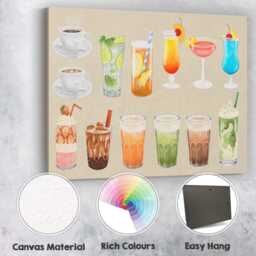 Watercolour Coffee Tea & Cocktail Drinks Collection Canvas Wall Art Print Decor Picture Ready To Hang - thumbnail 2