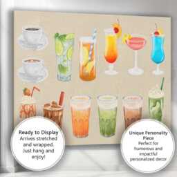 Watercolour Coffee Tea & Cocktail Drinks Collection Canvas Wall Art Print Decor Picture Ready To Hang - thumbnail 3