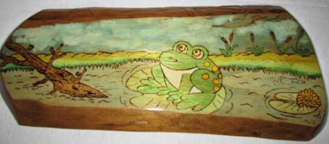 Handmade Wall Art Frog On Paulownia Wood - image 1