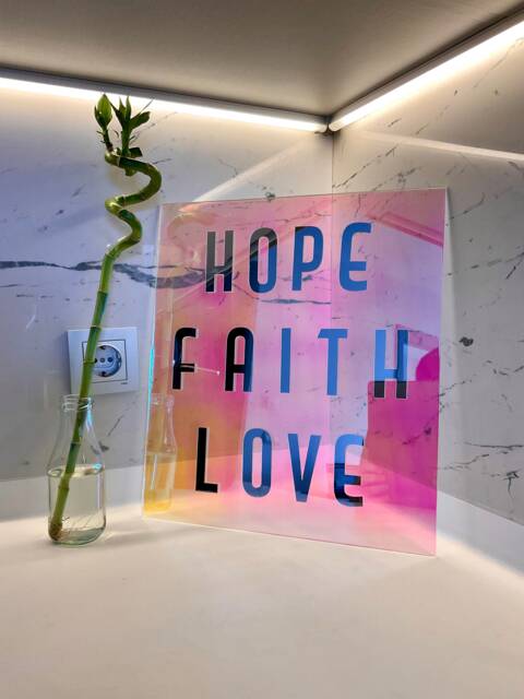 Holographic Acrylic Mirror Art Hope, Faith, Love - Minimalist Home Decor - image 1