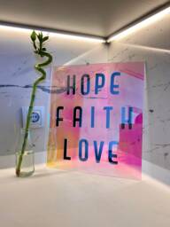 Holographic Acrylic Mirror Art Hope, Faith, Love - Minimalist Home Decor - thumbnail 1