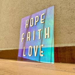 Holographic Acrylic Mirror Art Hope, Faith, Love - Minimalist Home Decor - thumbnail 2
