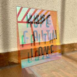 Holographic Acrylic Mirror Art Hope, Faith, Love - Minimalist Home Decor - thumbnail 3