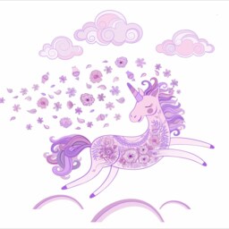 Unicorn, Flowers & Clouds Repositionable Fabric Wall Decal For Nursery Or Girl's Room, Eco Friendly Reusable Sticker - thumbnail 4