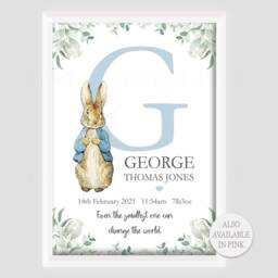 Personalised Peter Rabbit Baby Boy Girl Bunny Print Unframed Birth Gift New Keepsake Son Daughter Beatrix - thumbnail 2