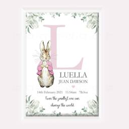 Personalised Peter Rabbit Baby Boy Girl Bunny Print Unframed Birth Gift New Keepsake Son Daughter Beatrix - thumbnail 3
