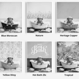 Black & White Dogue De Bordeaux Dog in A Bath Print, Bathing, Funny Bathroom Animal Bathtub, Dog Tub Whimsy - thumbnail 3