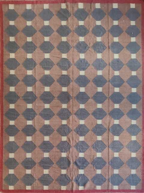 Geometric Wool & Jute Flatweave Rug in Earthy Neutrals With Red Border - image 1