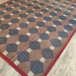 Geometric Wool & Jute Flatweave Rug in Earthy Neutrals With Red Border - thumbnail 2