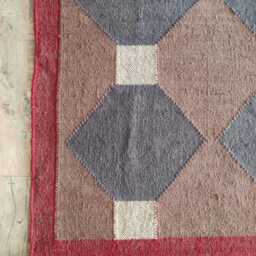 Geometric Wool & Jute Flatweave Rug in Earthy Neutrals With Red Border - thumbnail 3