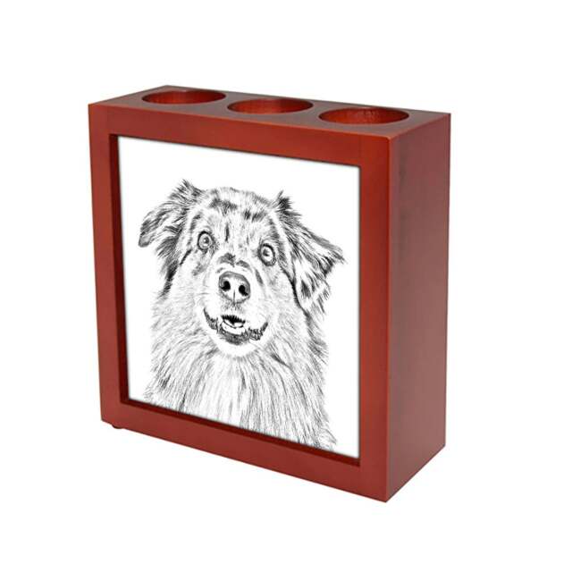 Australian Shepherd - Wooden Stand For Candles/Pens With The Image Of A Dog New Collection - image 1