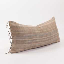 Woven Tribal Lumbar Cushion With Tassels, Striped Ethnic Pillow - thumbnail 3