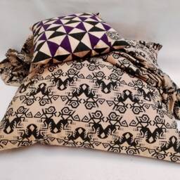 Hand Block Printed Cotton Pillow Cover Geometric Design - Garuda Black - thumbnail 3