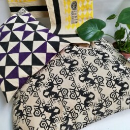 Hand Block Printed Cotton Pillow Cover Geometric Design - Garuda Black - thumbnail 4