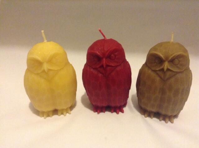 100% Pure Beeswax Owl Sculpted Pillar Candles - Set Of 3 - Handmade Candle - image 1