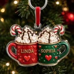 3D Personalized Hot Chocolate Couple Christmas Ornament Custom Name Mug Holiday Decor Festive Gift For Couples Xmas Tree Decoration - thumbnail 1