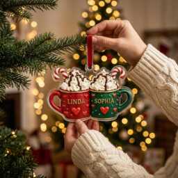 3D Personalized Hot Chocolate Couple Christmas Ornament Custom Name Mug Holiday Decor Festive Gift For Couples Xmas Tree Decoration - thumbnail 3