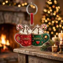 3D Personalized Hot Chocolate Couple Christmas Ornament Custom Name Mug Holiday Decor Festive Gift For Couples Xmas Tree Decoration - thumbnail 2