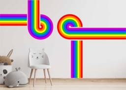 Retro Stripes Wall Stickers Art Car Campervan Rainbow Nursery Playroom Bedroom
