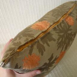 Taffeta & Chenille Fabric Decorative Throw Pillow 18x18 Inches Cushion Cover in Brown & Orange Flower Design Classic Pillows - thumbnail 3