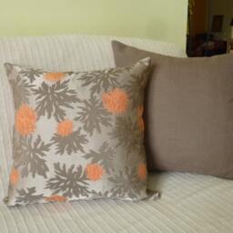 Taffeta & Chenille Fabric Decorative Throw Pillow 18x18 Inches Cushion Cover in Brown & Orange Flower Design Classic Pillows - thumbnail 2