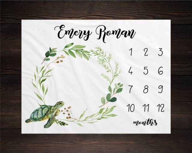 Turtle Milestone Blanket Monthly Growth Tracker Soft Fleece Sea Baby Shower Gift Newborn Watch Me Grow Boy - image 1