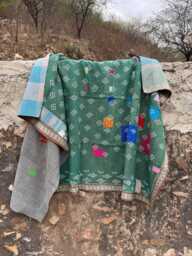 Vintage Cotton Kantha Quilt Block Print Reversible Patchwork Bedspread Handmade Blanket - thumbnail 1