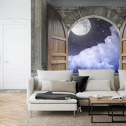 Wooden Castle Moon Night View Wallpaper Mural, Peel & Stick Decal - thumbnail 2