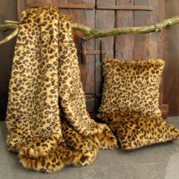 Leopard Faux Fur Throw - Animal Print Blanket With Brown Faux-Suede Lining Golden - thumbnail 4