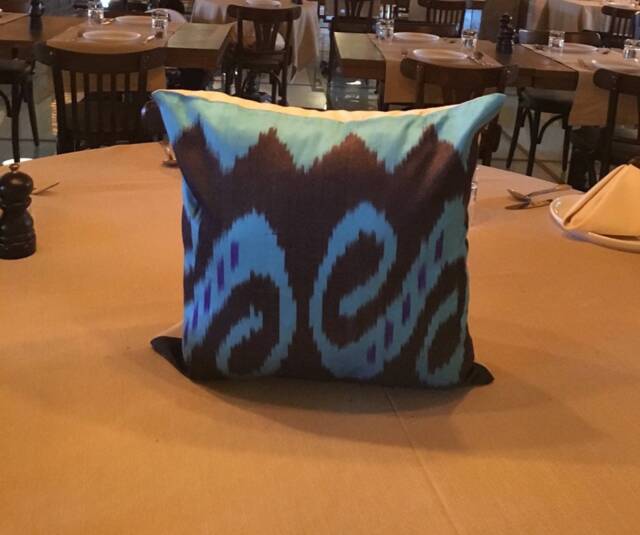 Blue Beige Ikat Pillow Cover Handwoven Art Silk Throw - image 1