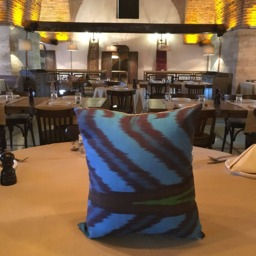 Blue Beige Ikat Pillow Cover Handwoven Art Silk Throw - thumbnail 4