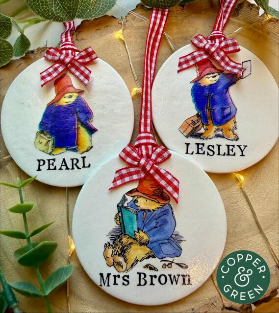 Personalised Paddington Bear Christmas Ornament Handmade Clay Bauble, Teacher Gift - image 1