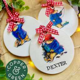 Personalised Paddington Bear Christmas Ornament Handmade Clay Bauble, Teacher Gift - thumbnail 2