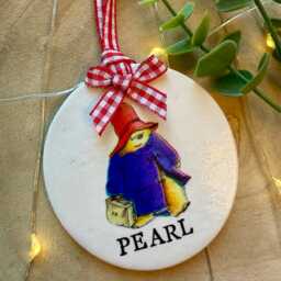 Personalised Paddington Bear Christmas Ornament Handmade Clay Bauble, Teacher Gift - thumbnail 3
