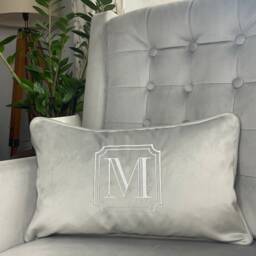 "Monogram Cushion, Personalised Initials Cushion - Pillow , Embroidered Bolster 12"" X 20" - thumbnail 1