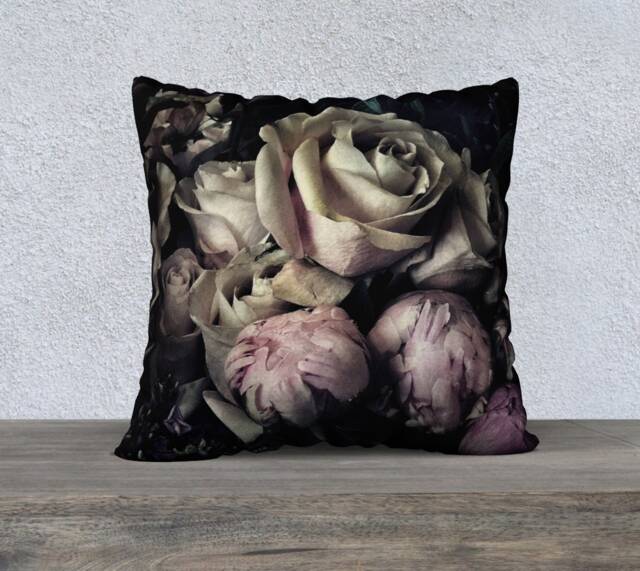 Velvet Pillow Cover, Rose & Peonies Throw Pillow, Velveteen Boho, Flowers, Soft Colors, 18X18In Or 22 X 22In, Decorative Cushion - image 1