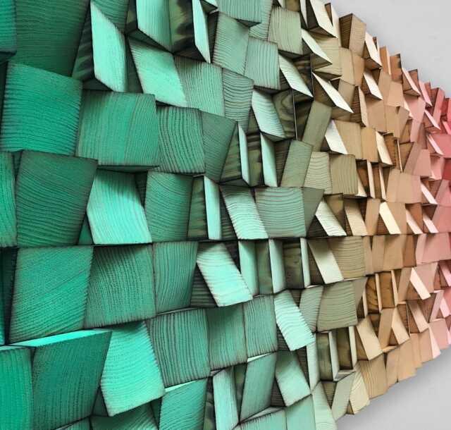 Wood Wall Art - Handmade Sound Diffuser Greem Gold Red Decor - image 1