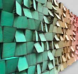 Wood Wall Art - Handmade Sound Diffuser Greem Gold Red Decor - thumbnail 1