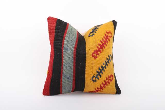 Vintage Turkish Kilim Pillow Cover Handwoven Wool Cushion - 16x16 - image 1