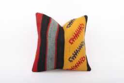 Vintage Turkish Kilim Pillow Cover Handwoven Wool Cushion - 16x16 - thumbnail 1