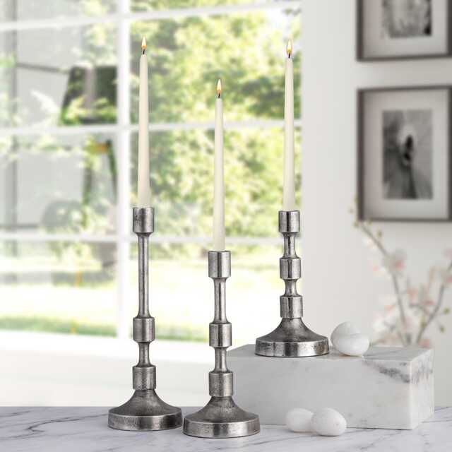 Handmade Camden Aluminum Candle Holder Antique Silver Finish - Set Of 3 - image 1