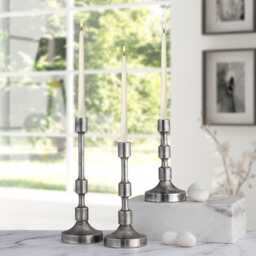 Handmade Camden Aluminum Candle Holder Antique Silver Finish - Set Of 3 - thumbnail 1